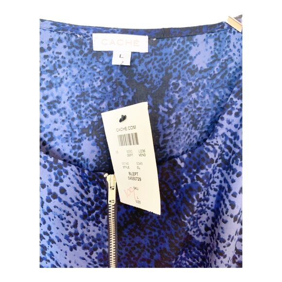 Cache Snake Print Zipper Jumpsuit Blue Size L Sleeveless Drawstring Waist NWT - Picture 3 of 6